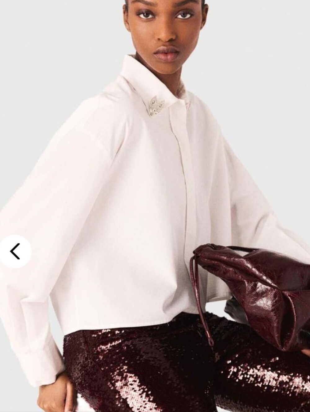Maje NWT jewelled collar boxy cotton poplin blouse Sz M